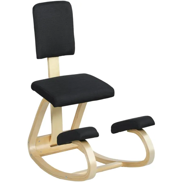 MakkelijkMooi Kniestoel - Ergonomische Bureaustoel - Houdingscorrectie en Comfort - Verlicht rug- en nekklachten - Swingdesign Lichte Houtkleur met Zwarte kussens