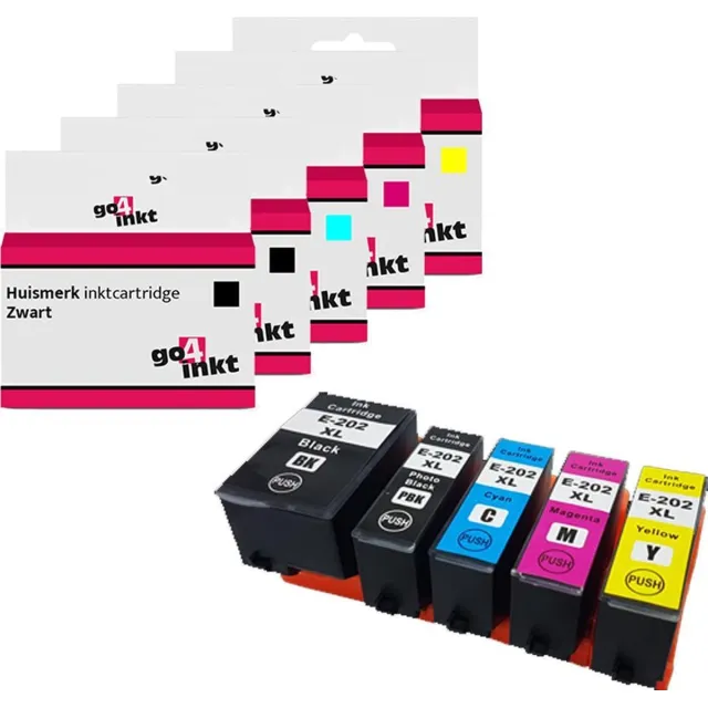 Go4inkt compatible met Epson 202XL bk/c/m/y/pbk inkt cartridge - Multi pack - 5 stuks - Expression Premium XP-6000 XP-6005 XP-6100 XP-6105 Zwart