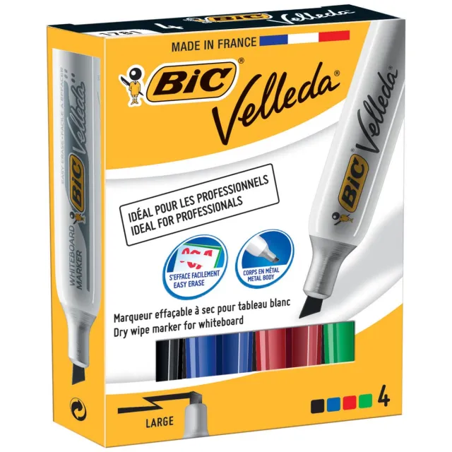Velleda Bic whiteboardmarker Velleda 1781 doos van 4 stuks in geassorteerde kleuren blauw