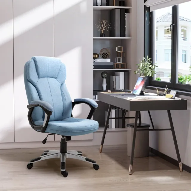 REDOM Bureaustoel - Ergonomische hoge rugleuning - 360° draaibaar en in hoogte verstelbaar - Met vaste armleuningen - Linnen - Lichtblauw - 66 x 75 x 110-120 cm Light Blue