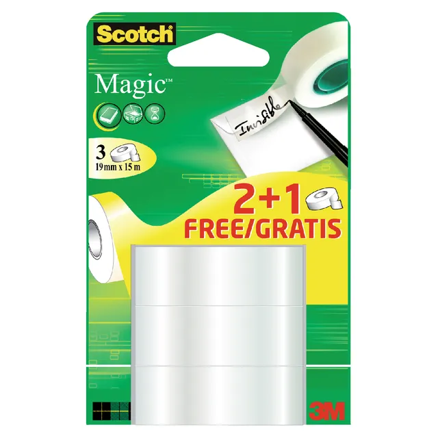 Scotch Plakband Scotch Magic 19mmx15m 2+1 gratis onzichtbaar 3 rollen