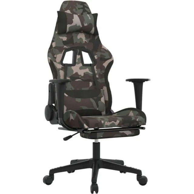 vidaXL Massage - gamestoel - met - voetensteun - stof - zwart - en - camouflage zwart en camouflage
