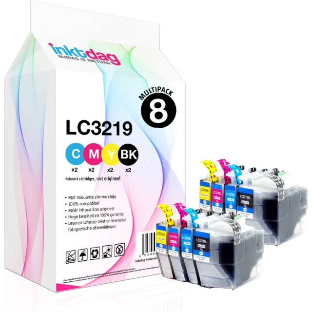 inktdag inktcartridges voor Brother LC3219XL / LC3217/LC-3219/LC3219, multipack van 8 kleuren (2*BK, C, M en Y) Brother MFC-J5330 DW, J5730DW, J5930DW, J6530DW, J6535DW, J6930DW, J6935DW zwart x 2
