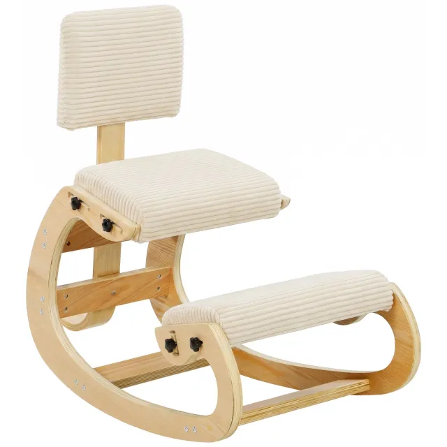 MUVANO Ergonomische kniestoel met rugleuning - crèmekleurige kniestoel met ribfluwelen bekleding - schommelende kniestoel - 120 kg - voor thuiswerken en lezen