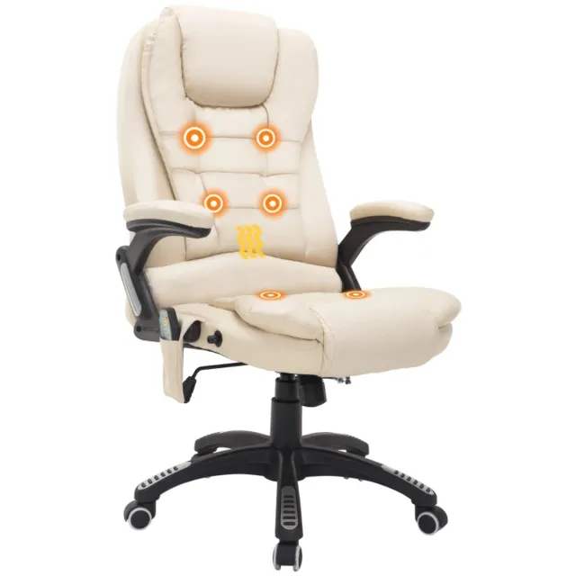 ZYLARO Ergonomische Bureaustoel met Massagefunctie, Schommelfunctie & Verwarmingsfunctie - In Hoogte Verstelbaar - 360° Draaibaar - Kantoorstoel - Gamestoel - Volwassenen Stoel - Directiestoel - Computerstoel - Crèmewit + Zwart