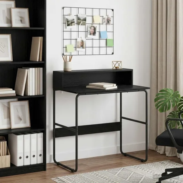 vidaXL Bureau met opbergruimte Zwart eiken 80 x 50 x 91 cm, foto 2
