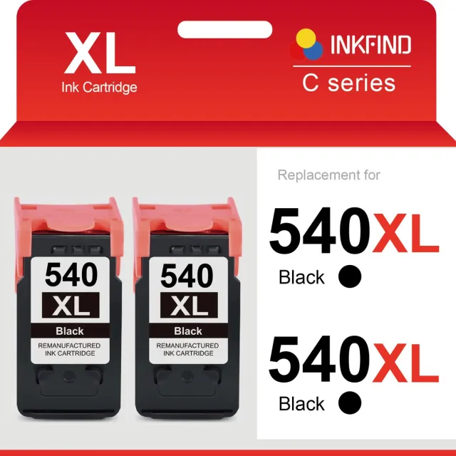INKFIND 540XL Inktcartridge compatibel met Canon540 Canon 540 Canon PG-540 PG-540L PG-540XL Hoge Capaciteit / 2-pack Zwart 2-pack Zwart x 2