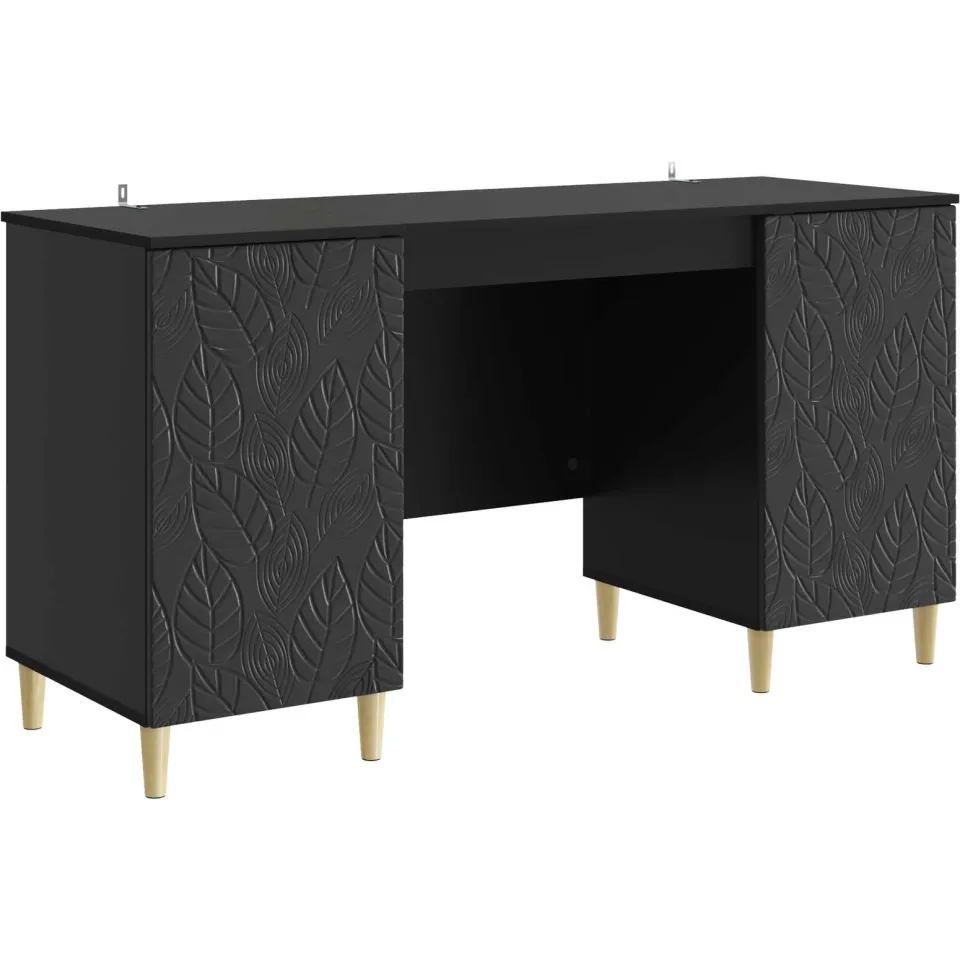 vidaXL Bureau Zwart 142,5 x 50 x 75 cm Bewerkt hout, foto 3