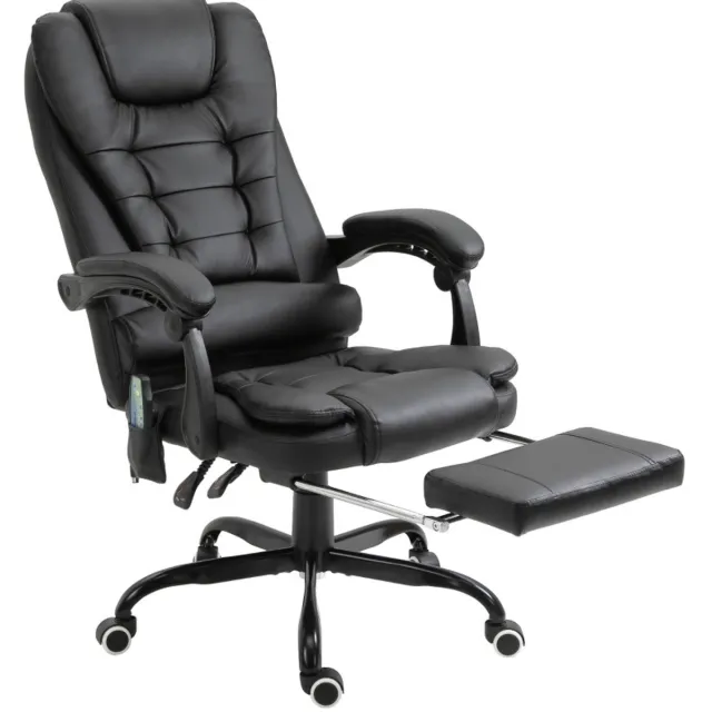 STILVORA Bureaustoel 67 x 79 x 111-121 Cm - 7 Massagepunten Met Voetsteun En Kantelfunctie - Voor Kantoor En Ontspanning - Kunstleer - Zwart