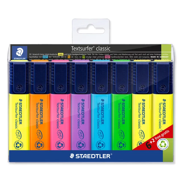 Staedtler Markeerstift Staedtler 364 Textsurfer set à 6 stuks assorti + 2 geel gratis blauw