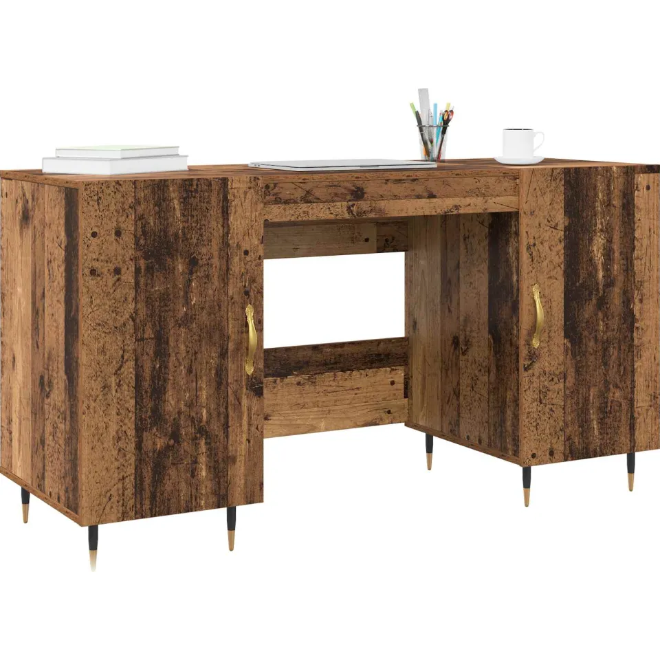 vidaXL Bureau Oud hout Bewerkt hout 140 x 50 x 75 cm Bruin