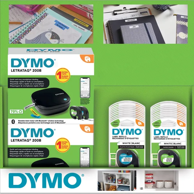Dymo Display Dymo: 6 x LetraTag 200B promopack + 20 x tape (10 x papier en 10 x plastic)