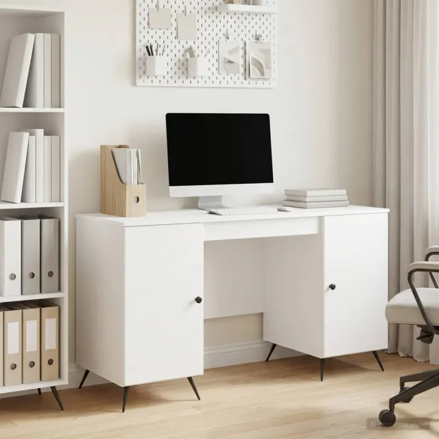 vidaXL Bureau Hoogglans Wit 142,5 x 50 x 75 cm Bewerkt hout, foto 2