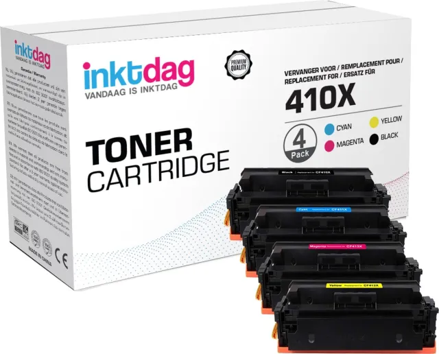 inktdag toner cartridge voor HP 410a, HP 410X, HP CF410a, HP CF411X/HP CF411a, HP CF412X / HP CF412a, HP CF413X / HP CF413a zwart + 3 kleuren (4 stucks) voor HP Color LaserJet M377 dw, M452 dn, M452 dw, M452 nw, M477 fdn, M477 fdw, M477 fnw HP CF410XL-Zwart (6500 page yield)