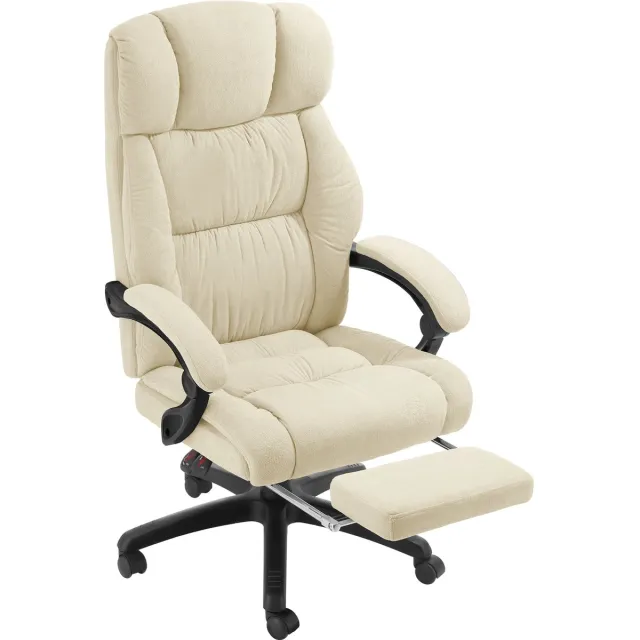 Tectake Luxe Bureaustoel - Ergonomische Directiestoel met Voetsteun en Hoofdsteun - Stoel voor Bureau of Kantoor met Dikke Veloursbekleding - Bureaustoelen voor Volwassenen - Soepel draaiend, met Wieltjes - Verstelbare Rugleuning en Hoogte - Beige