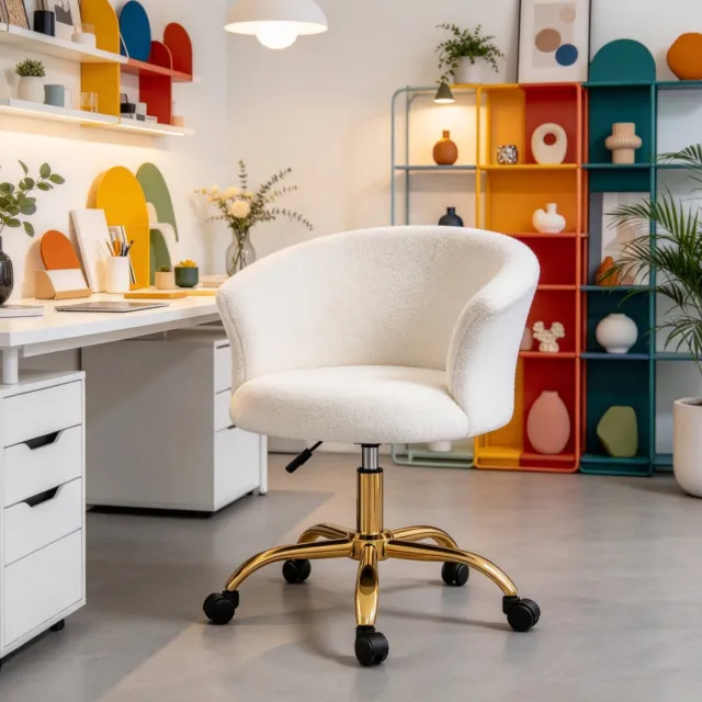 REDOM Bureaustoel 58x56x68-76 cm - Hoogteverstelbaar en draaibaar - Wit/goud