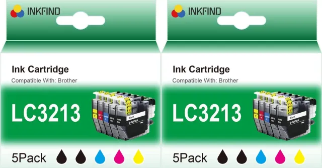 INKFIND LC3213 inktcartridge voor Brother LC3213 LC-3213 LC3211 LC-3211 inktcartridge multipack 10 stuks (2*5pack=Zwart x 4, Cyaan x 2, Magenta x 2, Geel x 2) voor Brother MFC-J491DW MFC-J497DW DCP-J572dw MFC-J890DW MFC-J895DW DCP-J772DW DCP-J774DW