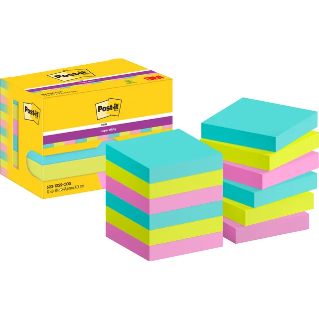 Post-It Memoblok Post-it 622 Super Sticky 47,6x47,6mm Cosmic 12 stuks