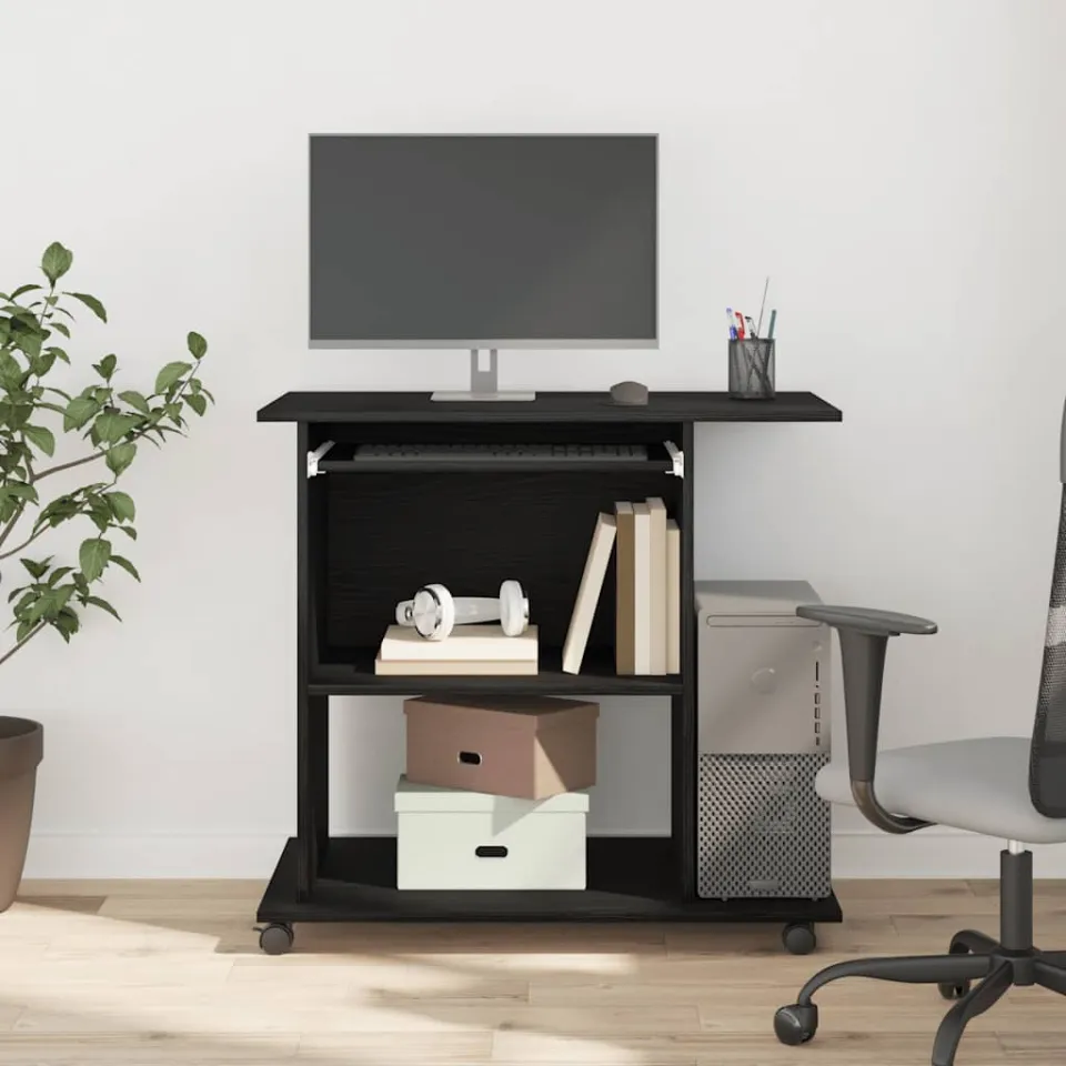 vidaXL Computerbureau Zwart Eiken 80x50x75 cm Bewerkt Hout, foto 3