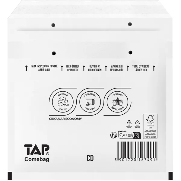 TAP Envelop TAP Comebag luchtkussen tbv CD 200x175mm 100 stuks