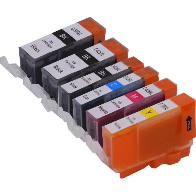 KATRIZ huismerk inkt voor Canon 2X PGI525BK + 1X CLI 526BK + 1X CLI 526 Cyaan + 1X CLI 526 Magenta + 1X CLI 526 Geel (6stuks) - Met chip Zwart, Foto Zwart, Cyaan, Magenta, Geel