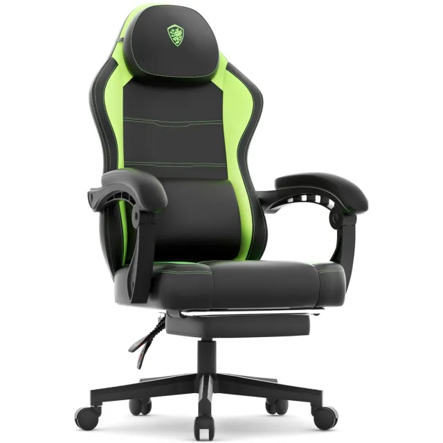 Dowinx Ergonomische Bureaustoel / Gamingstoel - Ergonomisch - Met massagefunctie - Met uitschuifbare voetsteun - Maximaal draagvermogen 150 kg - Voor kantoor en gamen - Van faux leer - Lichtgroen
