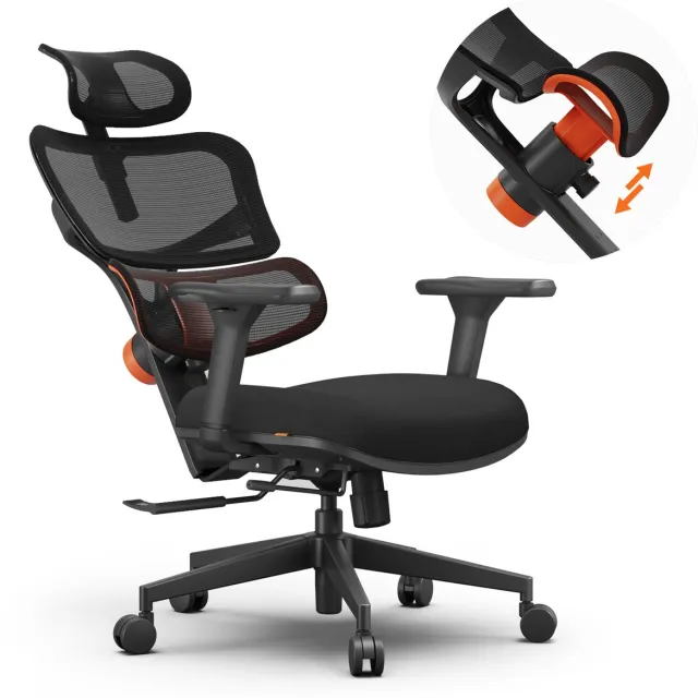 Newtral NT001 Ergonomische Bureaustoel met Hoofdsteun - 96°-136° Kantelfunctie - 4D-verstelbare Armleuningen - Adaptieve Lendensteun - Zwart