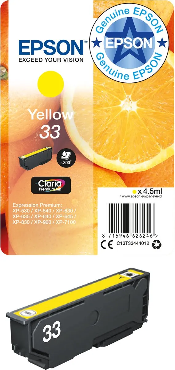 Epson Compatible Ink Cartridge Epson T33 Geel