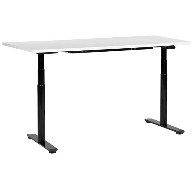 Beliani DESTINAS - Elektrisch Verstelbaar bureau - Wit/Zwart - 160 cm - MDF