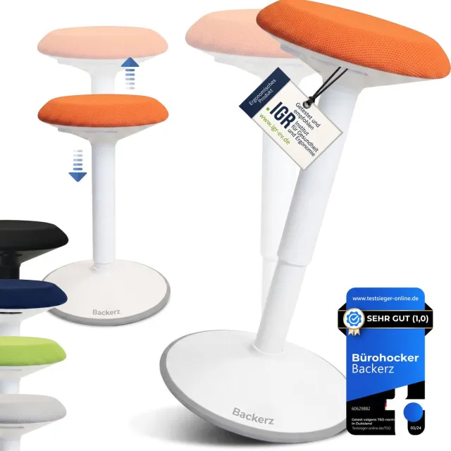 Backerz Wiebelkruk - Ergonomische Wiebel Stoel hoogte 55-80cm - Balanskruk - Zit Sta kruk - Zadelkruk Oranje 4. Oranje