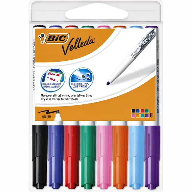 Bic Viltstift Bic Velleda 1748 whiteboard rond medium assorti blister à 8 stuks