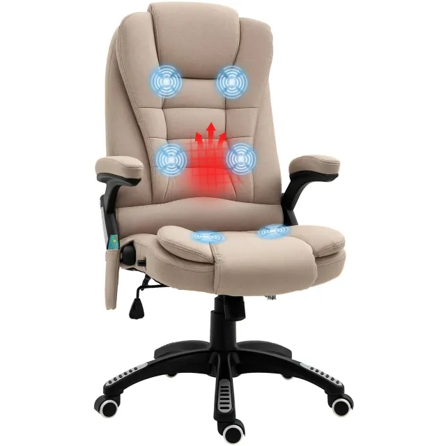 Lunpog Verwarmde massagestoel - ergonomische bureaustoel - verstelbare rugleuning - in hoogte verstelbaar - lendensteun en voetsteun - beige