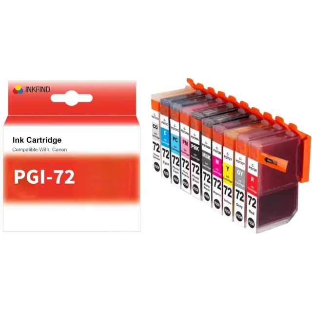 INKFIND PGI-72 inktcartridge multipack (10 Pack) compatibel met Canon PGI-72 PGI72 (10-Pack PBK MBK C M Y PC PM R GY CO) Geschikt voor Canon Pixma Pro-10 - 10 Pack