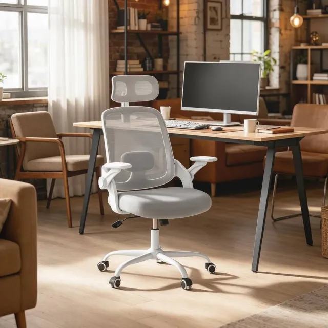 CHICFURN Bureaustoel - Verstelbare zithoogte - Mesh rugleuning - Lichtgrijs