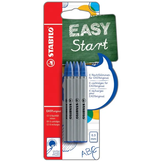 Stabilo EASYoriginal rollervulling, fijn, 0,3 mm, doosje van 6 stuks, blauw