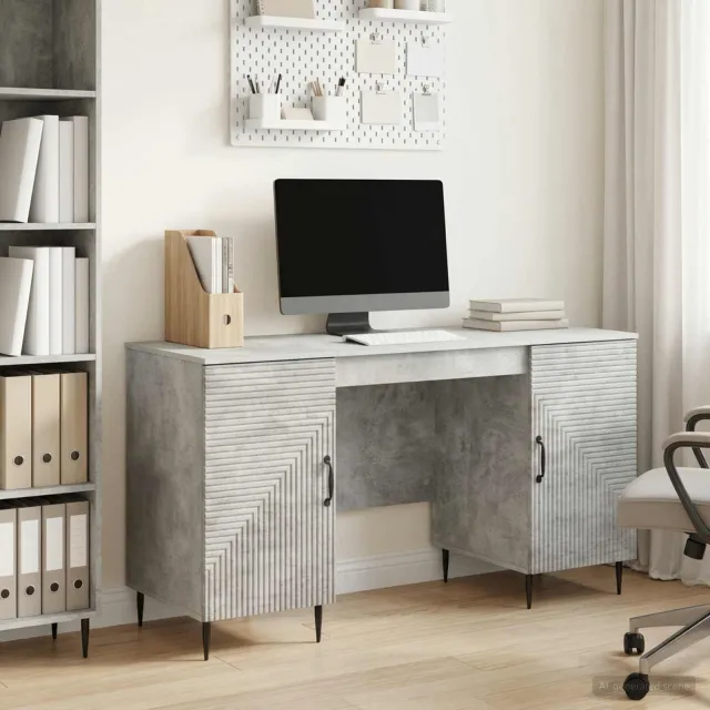 vidaXL Bureau Betongrijs 142,5 x 50 x 75 cm Bewerkt hout grijs, foto 2