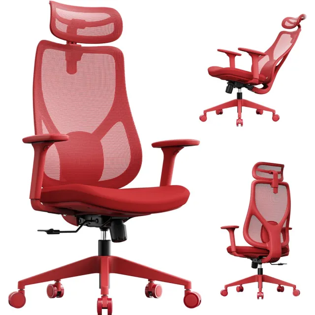 SENSE7 MOYO Ergonomische Bureaustoel - Gamestoel van Mesh - 3D-Armsteunen - Tot 150kg - Volledig Verstelbaar - Rood