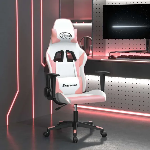 vidaXL Massage - gamestoel - kunstleer - wit - en - roze wit en roze