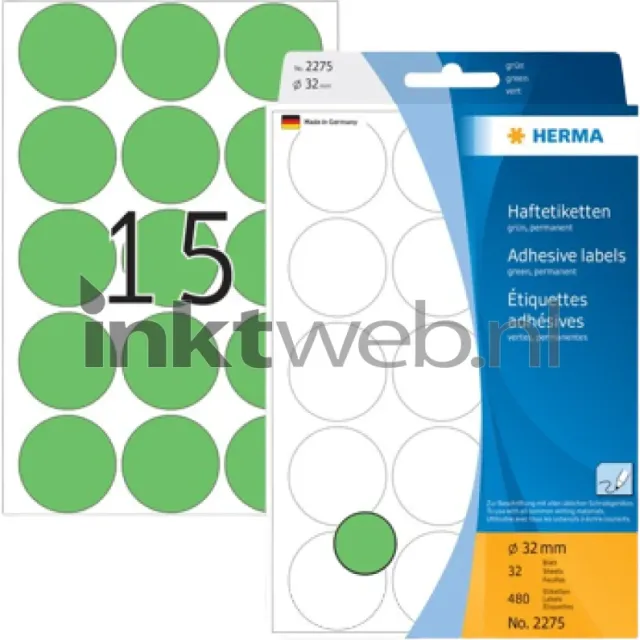 Herma 2275 Permanente papieretiket 32mm rond groen (Origineel)