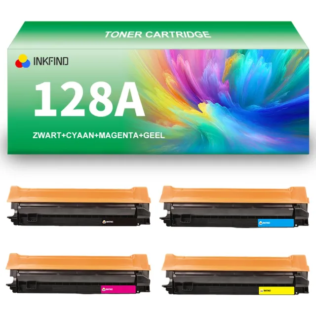 INKFIND 128A (CE320A-CE321A-CE322A-CE323A) tonercartridge multipack van 4 stuks (Zwart+Cyaan+Magenta+Geel) compatibel met HP 128A(CE320A-CE321A-CE322A-CE323A) voor HP LaserJet Pro CP1525n/CP1525nw/CM1415fn MFP/CM1415fnw MFP 4-pack BK/C/M/Y Zwart x1, Cyaan x 1, Magenta x 1, Geel x 1