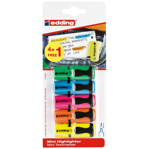 Edding Markeerstift edding 7 mini 1-3mm assorti blister à 4+1 stuk gratis