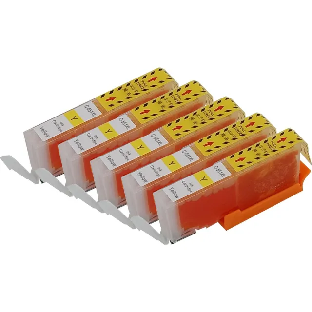 KATRIZ huismerk ink Canon 5 x CLI551XL Geel | voor Canon Pixma IP 7250/8750/IX 6800/6850/MG 5450/5500/5550/5600/5650/5655/6300/6350/6450/6600/6650/7150/7550/MX 725/925 | 5 stuks