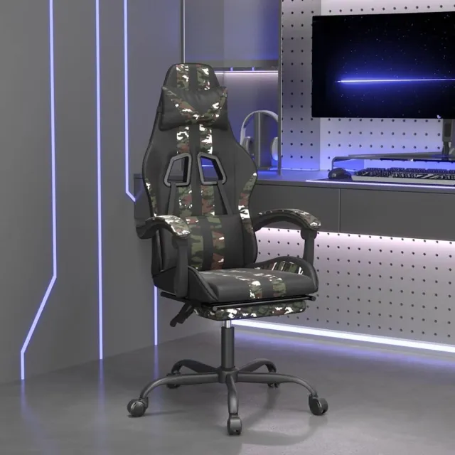 vidaXL Gamestoel - met - voetensteun - kunstleer - zwart - en - camouflage zwart en camouflage