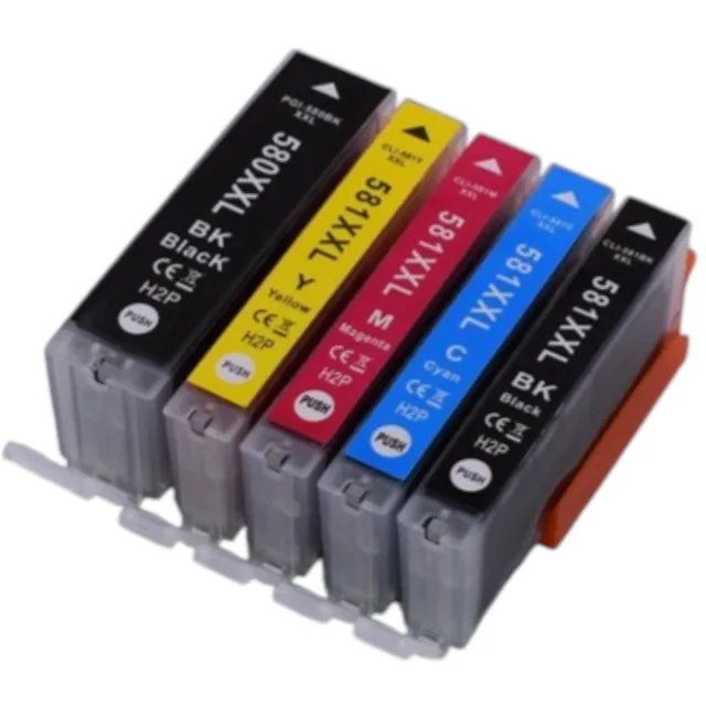 KATRIZ Huismerk Inkt PGI-580XXL / CLI-581XXL – 5 Stuks – Compatible voor Canon PIXMA TS8350 / TR8550 / TS6250 / TS8150 / TS705 – Extra Hoge Capaciteit – Alternatief voor Canon Cartridges Zwart,Zwart, Cyaan, Magenta, Geel