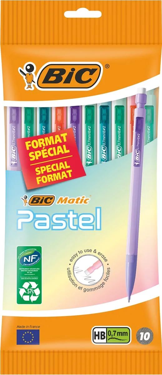 Bic BicMatic pastel vulpotlood, blister van 10 stuks, assorti blauw