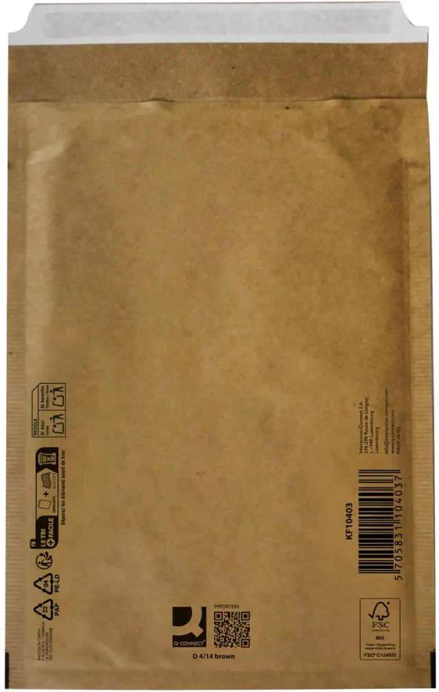 Q-CONNECT luchtkussenenveloppen, bruin, 4-D, 200 x 275 mm, doos van 100 stuks