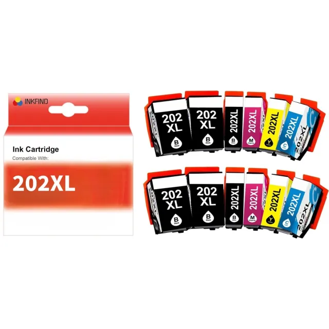 INKFIND 202XL inktcartridge voor Epson 202 202XL Epson202 Epson202XL inktcartridge multipack 12 stuks (2*6pack=Zwart x 4, foto Zwart x 2, Cyaan x 2, Magenta x 2, Geel x 2) voor Epson Expression Premium XP 6000, XP 6005, XP 6100 en XP 6105