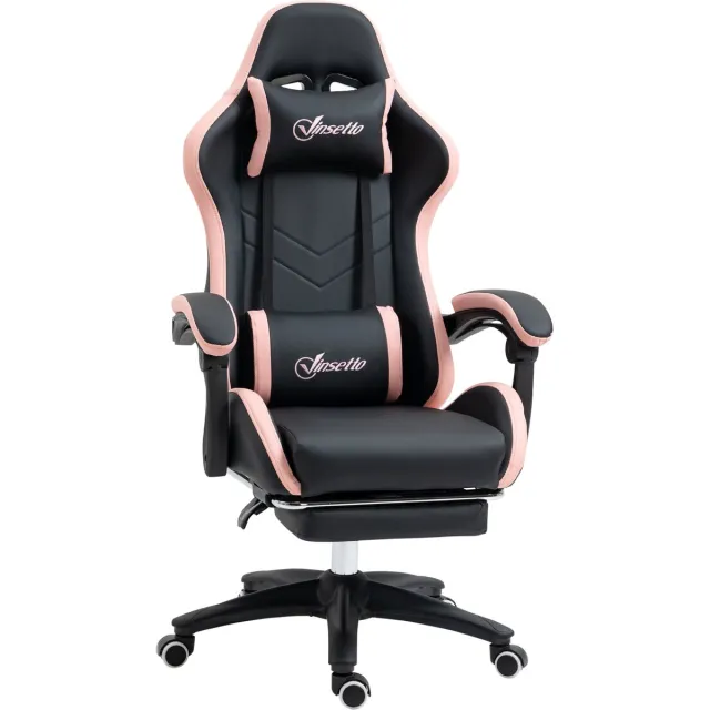Vinsetto gamingstoel met voetsteun - Ergonomische gamestoel kantelbare rugleuning - Zwart en roze Zwart+Roze