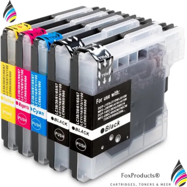 FoxProducts LC1100 LC980 LC985 - 5 stuks inktcartridge Geschikt voor Brother DCP-185 C - DCP-385 C - DCP-395 CN - DCP535 CN - DCP585 CW - DCP-6690 CW - DCP-J615 lc 980 - lc 985 - lc 1100 Cyan, Magenta, Yellow, Black
