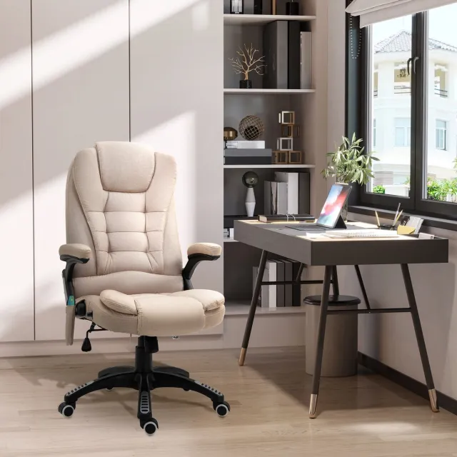 MIVRAY Bureaustoel 68 x 72 x 110-120 cm - Ergonomisch Met Massage, Verwarming En Ligfunctie - Voor Kantoor En Thuiswerkplek - Linnenlook Bruin